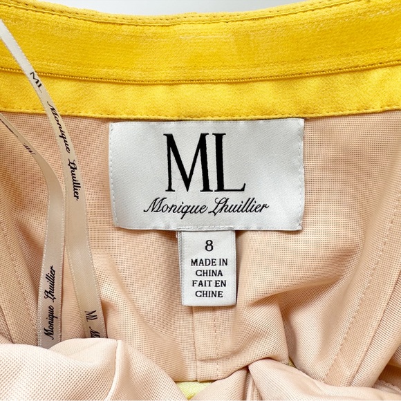 Monique Lhuillier 100% Silk Bright Yellow Beaded Strapless Mini Dress Size 8 - Picture 9 of 11